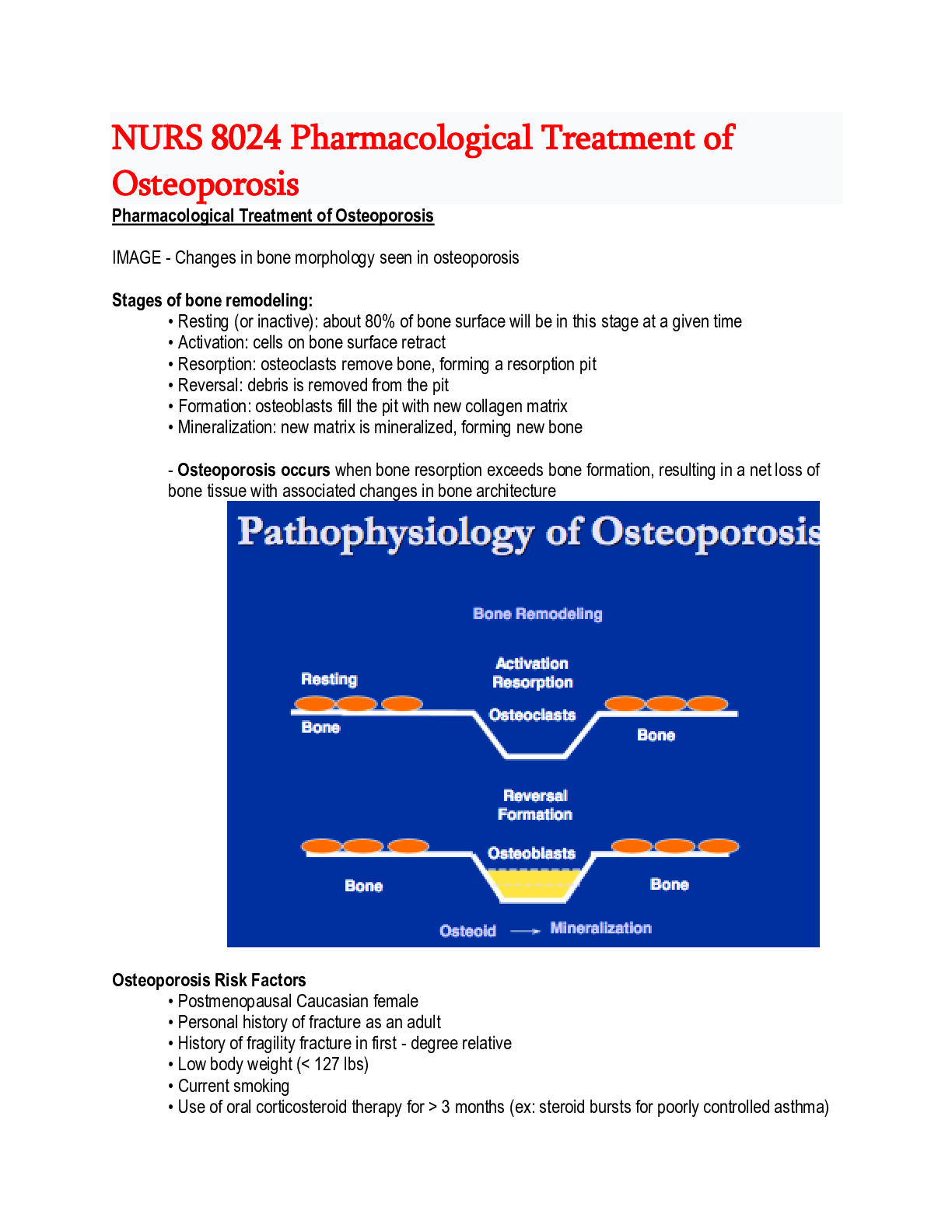 Preview of NURS 8024 Pharmacological Treatment of Osteoporosis (Verified)